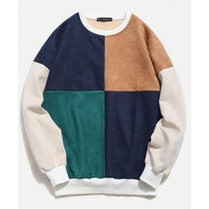 Eu-zaful Suede Color Block,Crew Neck,Relax Fit,Drop Shoulder Sweatshirt SZ Large